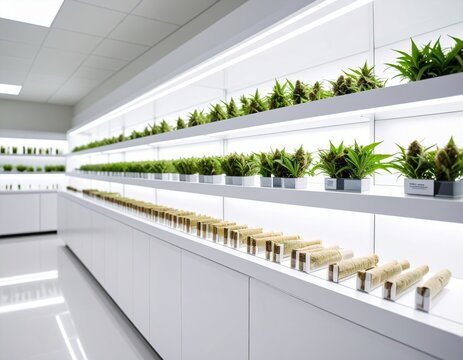 Modern indoor vertical hydroponic herb garden with bright lighting