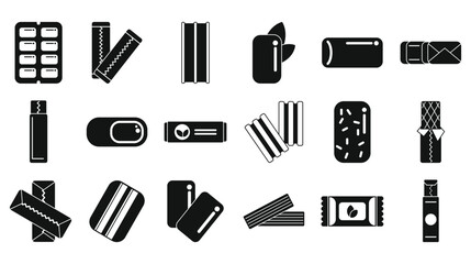 Chewing gum icons set. Different types of chewing gum, highlighting the variety of forms and packaging available for this popular breath freshener