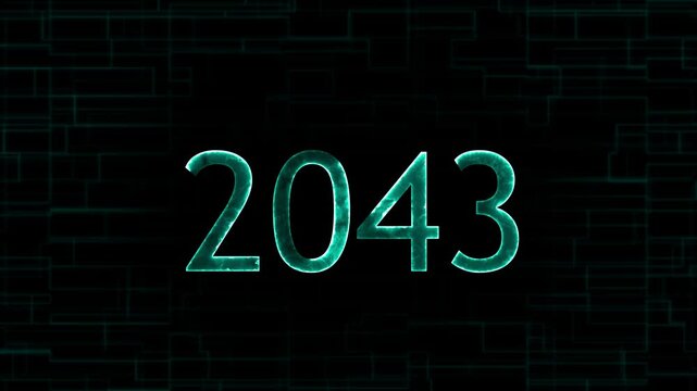 Neon glowing 2043 animation.2043 glowing year text animation on technology background.