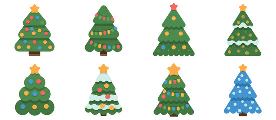 Eight colorful flat christmas tree icons