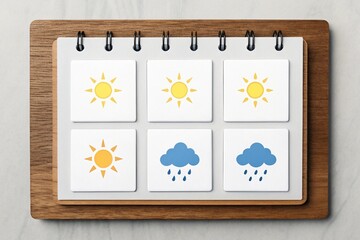 Desk Calendar with Sunny and Rainy Weather Icons