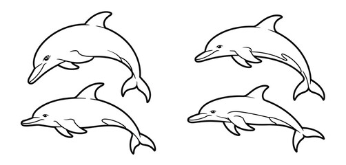 Four dolphins jumping line art illustration
