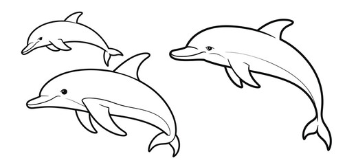 Three dolphins jumping outline illustration