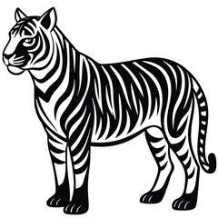 Fototapeta premium Tiger illustration black and white vector graphic design silhouette