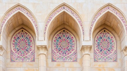 Obraz premium Ornate arches with decorative stained glass windows.