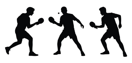 Table tennis players silhouettes action poses