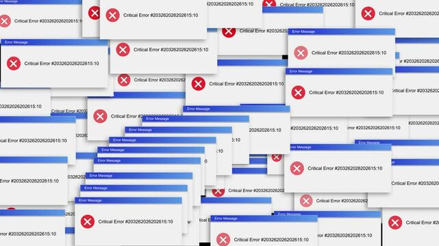 Critical error message pop-ups Critical Error windows on a computer screen, system crashes problems or digital failures. Perfect for technology, computing, or troubleshooting software bugs concepts.