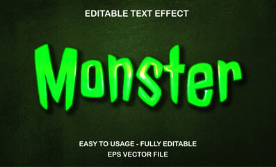 Monster Text, Editable Text Effect glossy Green typeface, movie text style