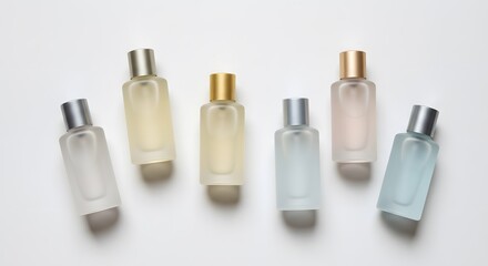 Assorted Pastel Perfume Bottles with Various Caps and Colors. Mockup image

