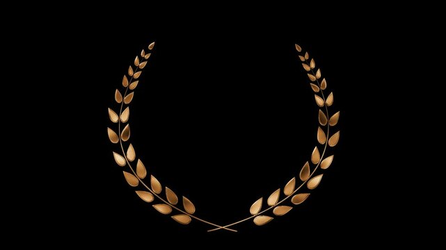Golden Laurel Wreath With Sparkling Effect on Black Background. Elegant golden laurel wreath glowing against a black background, symbolizing victory, honor, achievement with a magical sparkling effect