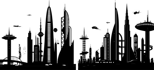 Futuristic Cityscape Skyline Silhouette - Modern Urban Architecture © Rezowan 