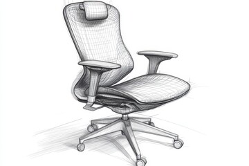 Ergonomic Seating. Technical Drawing of Office Chair with Detailed Specifications