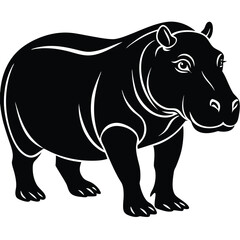 Fototapeta premium Hippo illustration black and white vector graphic animal silhouette