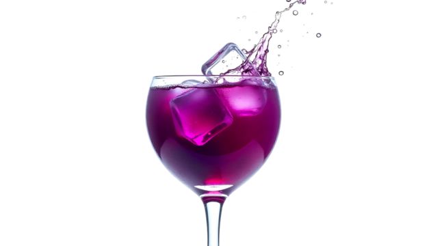 "A glass of vibrant purple grape juice filled with ice cubes, offering a refreshing and healthy burst of fruity flavor."
