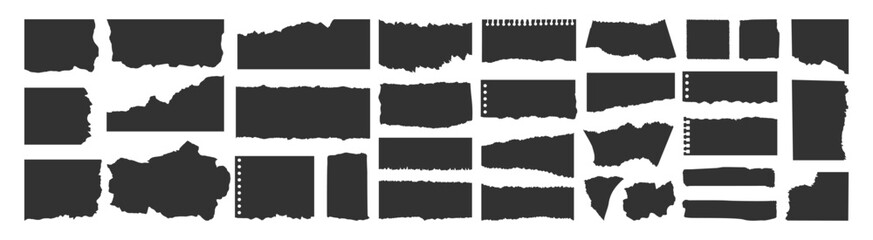 Realistic Torn Paper Scraps and Ripped Edges Collection on Transparent Background.Torn sheets of paper. Torn paper strips set