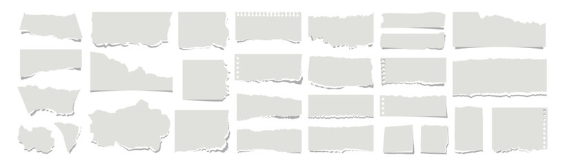 Realistic Torn Paper Scraps and Ripped Edges Collection on Transparent Background.Torn sheets of paper. Torn paper strips set