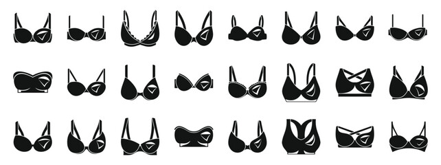 Nursing bra icons set. Bras showcasing diverse styles and designs, appealing to various preferences in modern lingerie