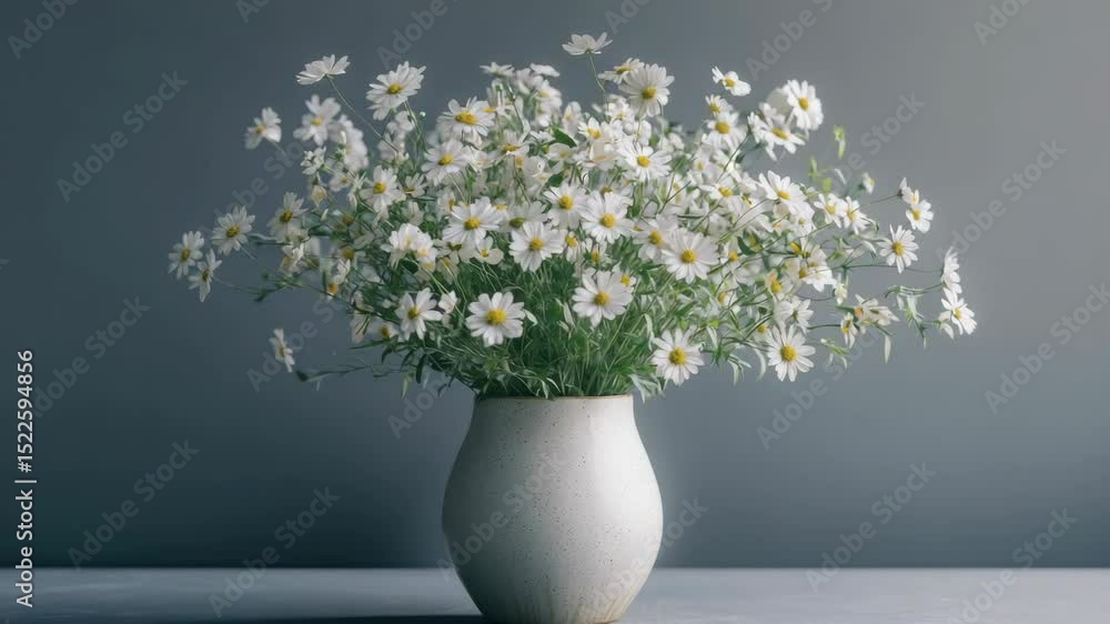 Poster a vase filled with white flowers sits on a table. the flowers are arranged in a way that they are al