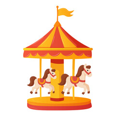 Naklejka premium children's carousel in amusement park with circus, horses, retro