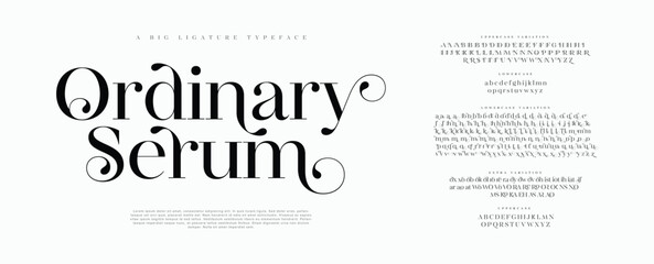Elegant Font Uppercase Lowercase and Number. Classic Lettering Minimal Fashion Designs. Typography modern serif fonts regular decorative vintage vector illustration 