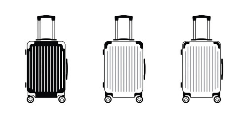Three Carry-on Suitcases in Black and White Icons