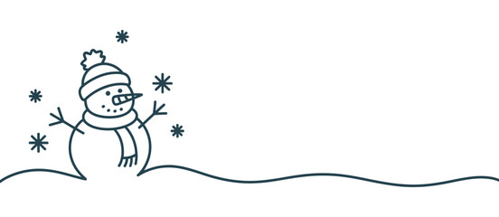 Simple Line Drawing of Snowman with Copy Space