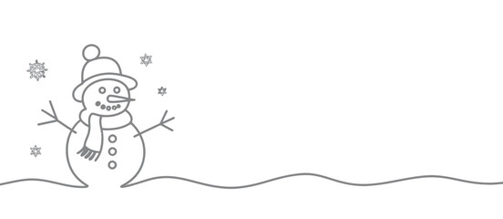 Simple Line Drawing of a Snowman with Copy Space
