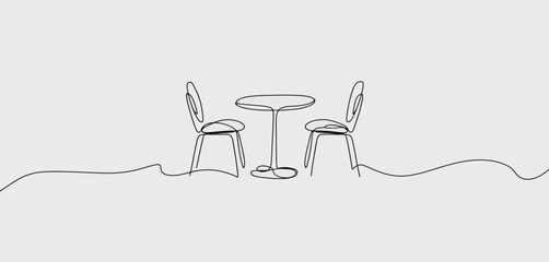 Simple Line Drawing of Table and Two Chairs