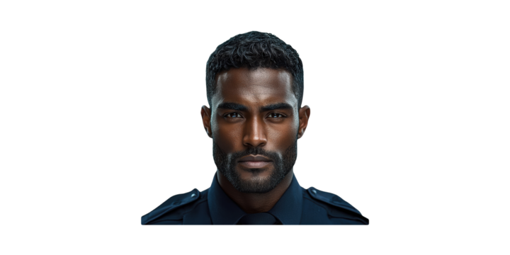 Portrait Of A Confident Male Police Officer In Uniform. Authority And Professionalism Isolated On Transparent Background