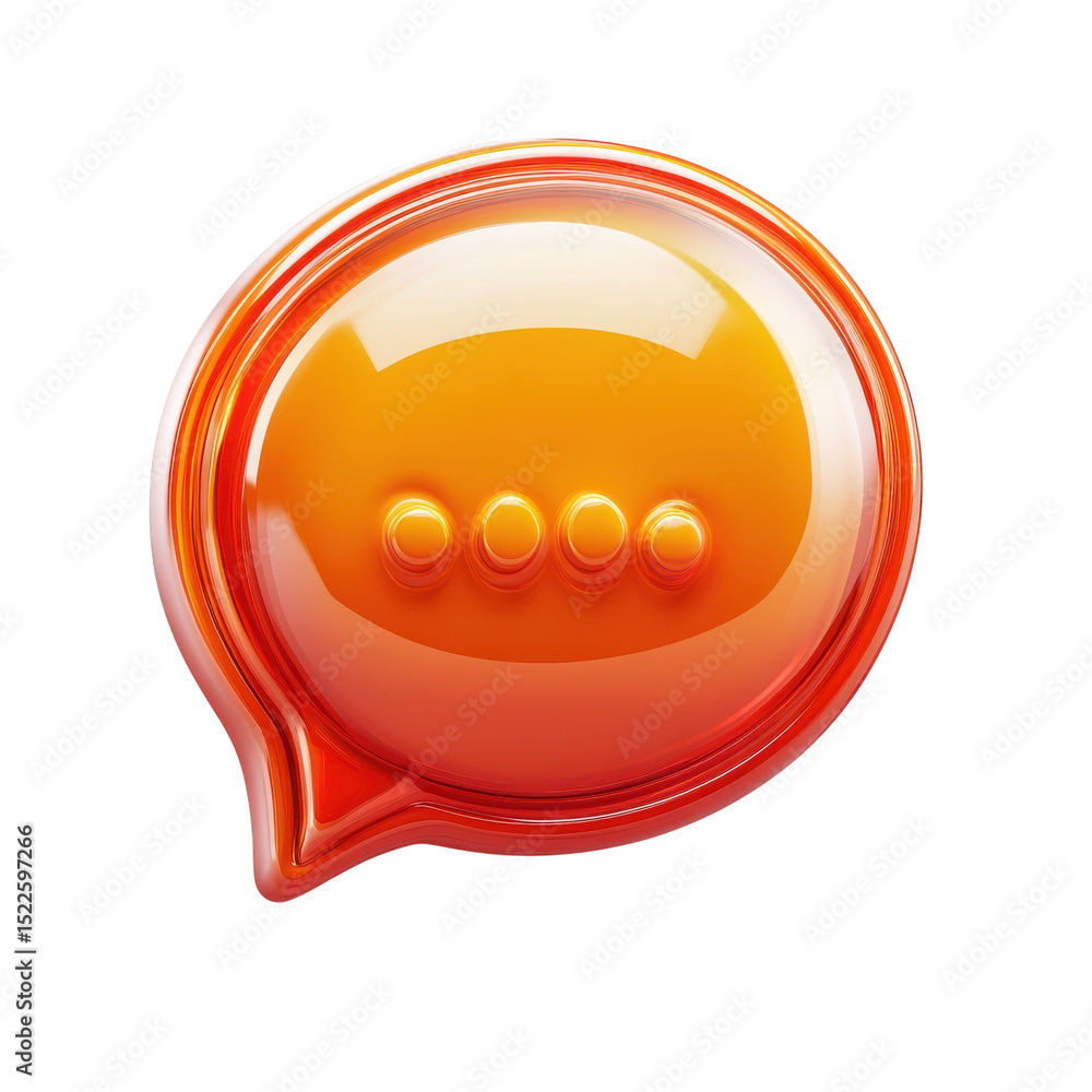 Poster glossy orange speech bubble icon chat message communicate notification ui on transparent background