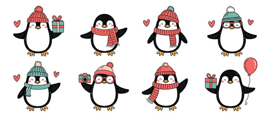 Adorable Cartoon Penguins Winter Holiday Set