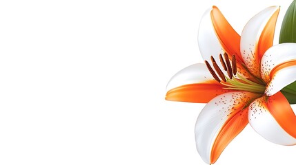 Fototapeta premium Elegant Orange and White Lily Blossom on a White Background Displaying Delicate Details