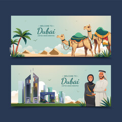 Fototapeta premium Gradient Dubai Horizontal Banner Set