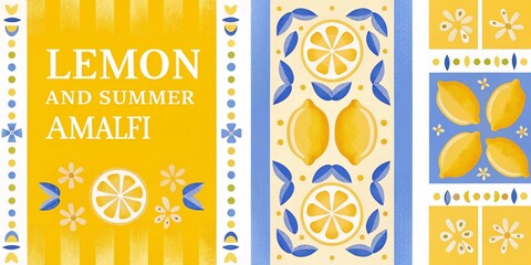 Vibrant Lemon and Summer Amalfi Coast Inspired Decorative Illustration