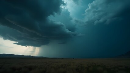 Dramatic thunderstorm over open plains with dark clouds – cinematic weather landscape