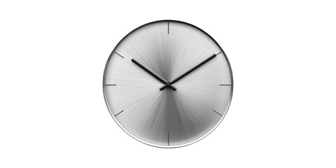 Minimalist Silver Wall Clock. Modern Design And Timekeeping Concept Isolated On Transparent Background
