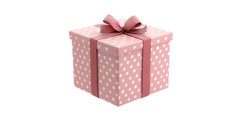 Pink Polka Dot Gift Box With Ribbon Bow. Celebration And Surprise Concept Isolated On Transparent Background