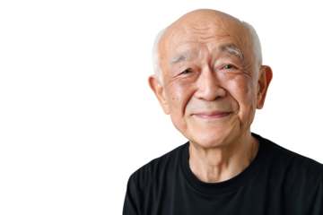 Portrait of a senior man joyfully video calling family with a tear of happiness, isolated against on PNG transparent and white background. Ideal for senior care, family connection, communication, tech