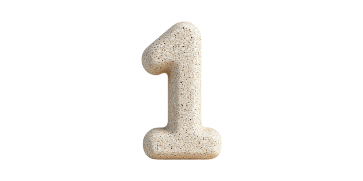 Textured Stone Number One. Symbol Of Uniqueness And Simplicity In Design Isolated On Transparent Background