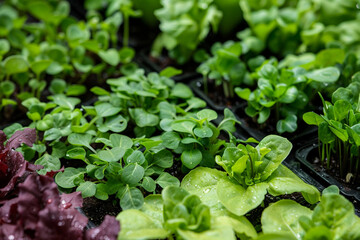 Young Salad Herbs and Vegetable Plants Seedlings 