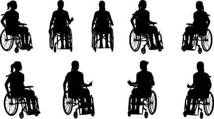 Various woman silhouette in a wheelchair in vector format
