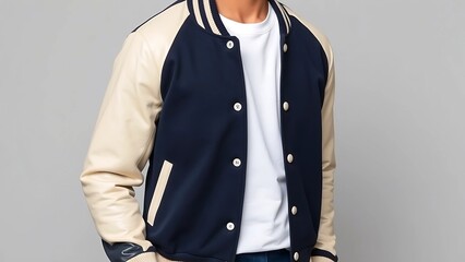 Men's Two-Tone Varsity Jacket - Close-up Front View