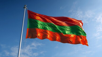 Celebrating Independence Day with the Transnistrian flag waving proudly in the sky