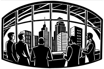 Businessmen Looking at Cityscape Through Large Window, businessmen, cityscape, window, urban, success, visual, rise, opportunity, skyscrapers, ambition, metropolis, progress, collaboration, planning, 