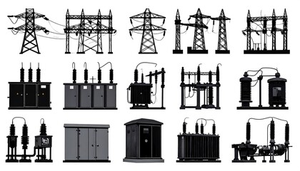 Electric power station silhouettes