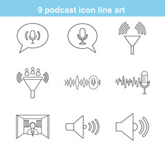 editable stroke of podcast icon set illustration on white background 