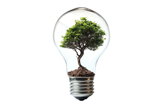 Tree Inside Lightbulb isolated on a transparent background - Powered by Adobe