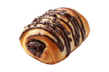 Sweet chocolate bun roll isolated on a transparent background