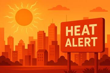 Fototapeta premium City Heat Alert: Blazing Red Sky Warning