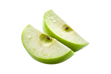 Organic green apple slices isolated on a transparent background